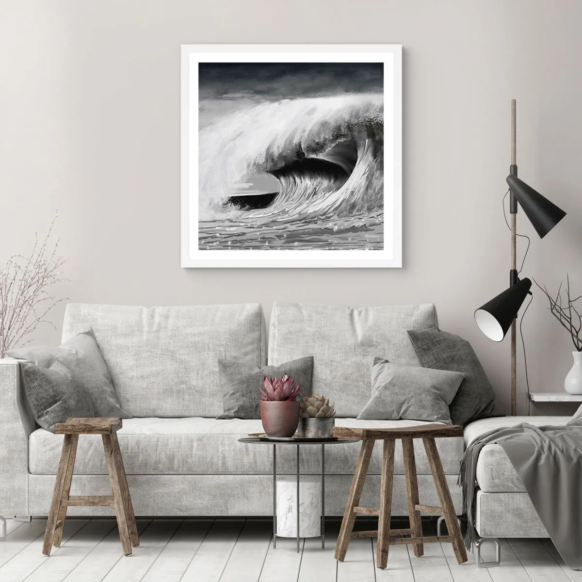 Poster in einem weißen Rahmen - Wut des Ozeans - 40x40 cm