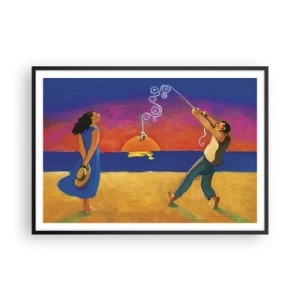 Poster in einem schwarzem Rahmen - Figuren am Meer bei Sonnenuntergang - 100x70cm - Mehr als ein Sternchen vom Himmel - Moderne Wanddekoration für Wohnzimmer und Schlafzimmer ARTTOR