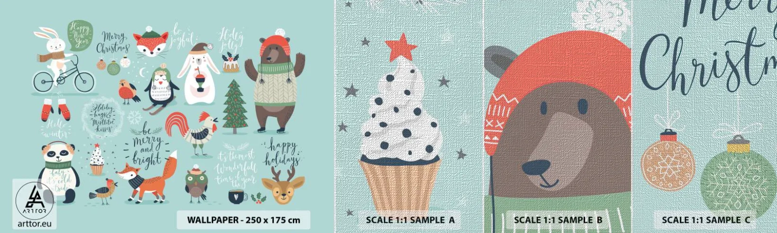 Fototapeten Muster Premium Canvas - Möge es immer Weihnachten sein! - Für Kinder, Winter, Glückliche Tiere - 100x30 cm