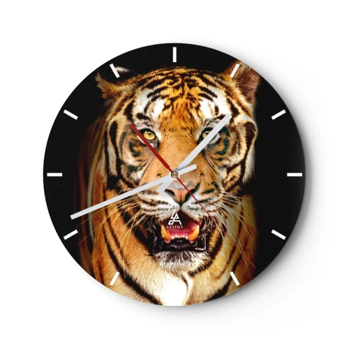 Wanduhr - Glasuhr - Porträt eines wilden Tigers mit intensivem Blick - 30x30cm - Wild im Herzen - Moderne Wanddekoration für Wohnzimmer, Küche und Schlafzimmer ARTTOR