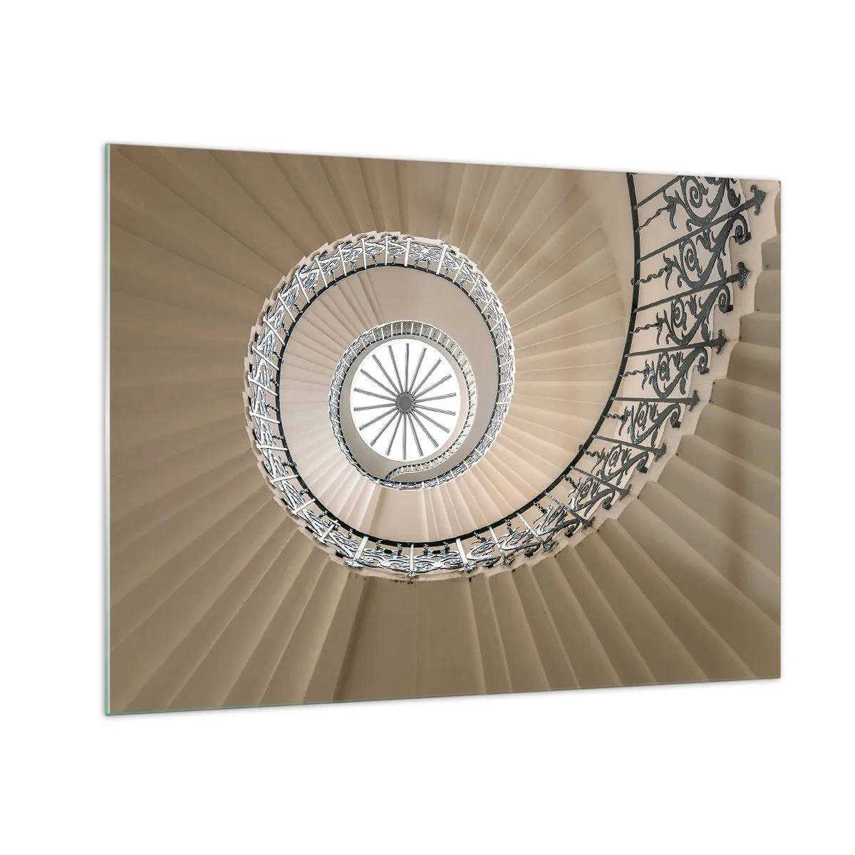 Glasbild - Bild auf glas - Ein Blick auf eine Wendeltreppe, die einer Muschel ähnelt - 70x50cm - Im Inneren der Muschel - Moderne Wanddekoration für Wohnzimmer und Schlafzimmer ARTTOR
