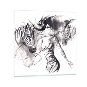 Glasbild - Bild auf glas - Tanzen mit den Zebras - 40x40 cm