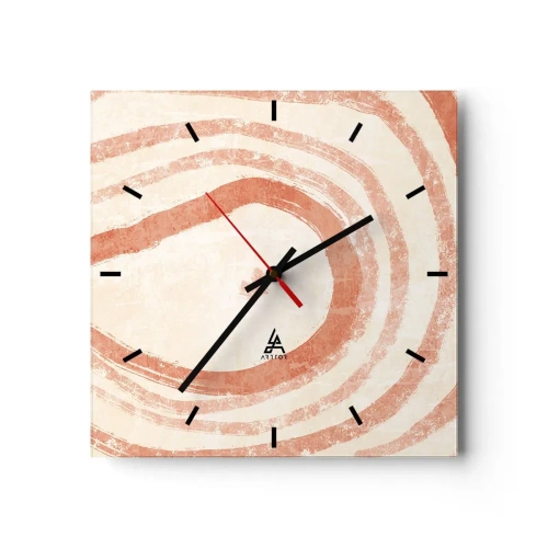 Wanduhr - Glasuhr - Ein abstraktes Motiv aus konzentrischen Linien in Terrakotta-Tönen. - 30x30cm - Korallenkreise – Komposition - Moderne Wanddekoration für Wohnzimmer und Schlafzimmer ARTTOR
