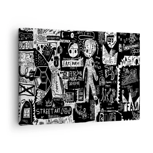 Bild auf Leinwand - Leinwandbild - Von der Straßenkunst inspirierte Schwarz-Weiß-Collage - 70x50cm - Spirituelle Jugend des Gesetzes und der Freude - Moderne Wanddekoration für Wohnzimmer und Schlafzimmer ARTTOR