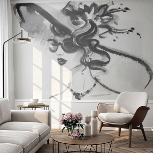 Fototapete Premium Canvas - Elegante Frau mit Hut im Schwarz-Weiß-Stil - 100x70cm - Eine Dame mit Charakter - Moderne Wanddekoration für Wohnzimmer und Schlafzimmer ARTTOR