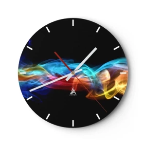 Wanduhr - Glasuhr - Bunte Lichtstreifen auf schwarzem Hintergrund - 30x30cm - Regenbogentanz der Nebel - Moderne Wanddekoration für Wohnzimmer, Küche und Schlafzimmer ARTTOR