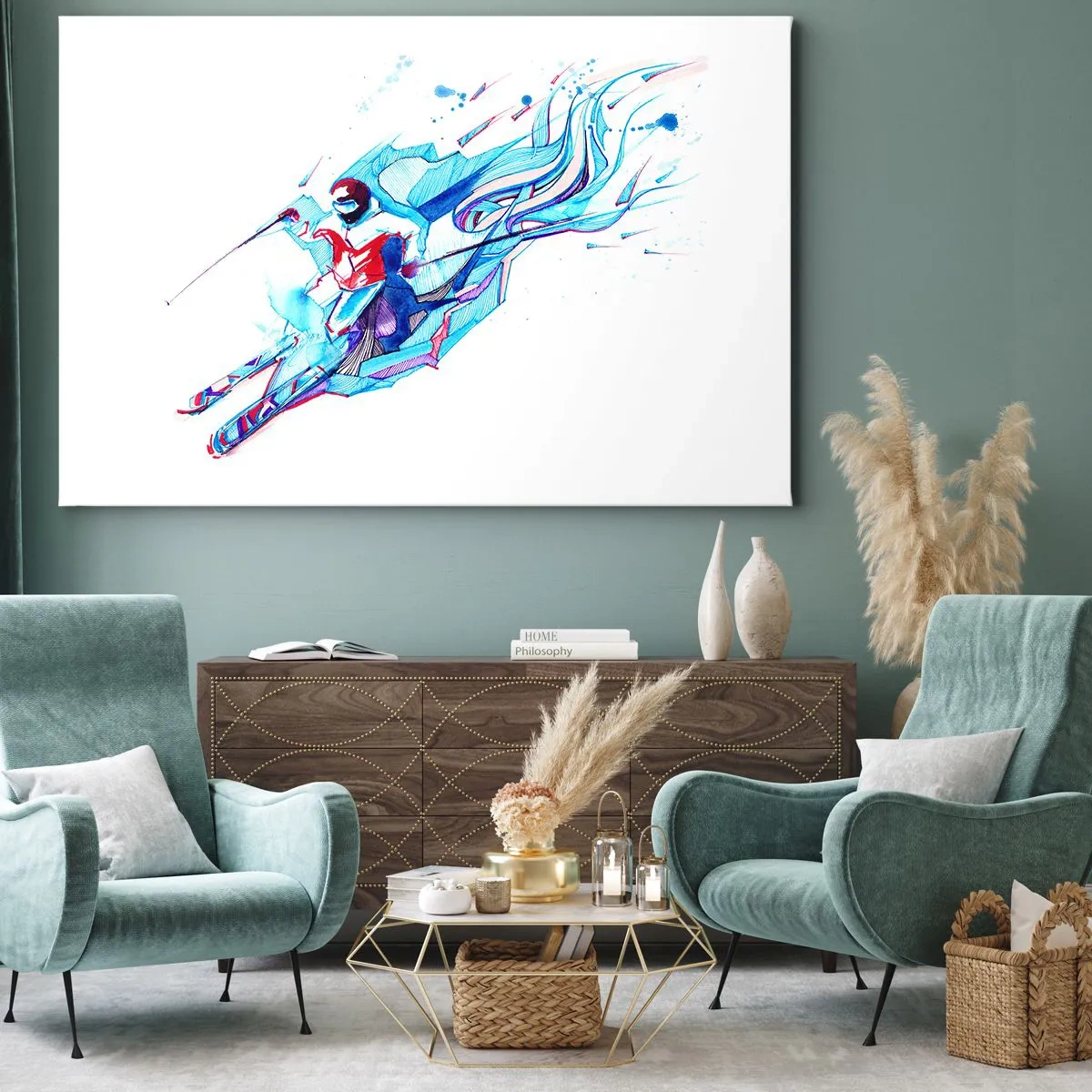 Bild auf Leinwand - Leinwandbild - Abstrakter Reiter in dynamischen Farben - 70x50cm - Verrückter Ansturm vor Freude - Moderne Wanddekoration für Wohnzimmer und Schlafzimmer ARTTOR