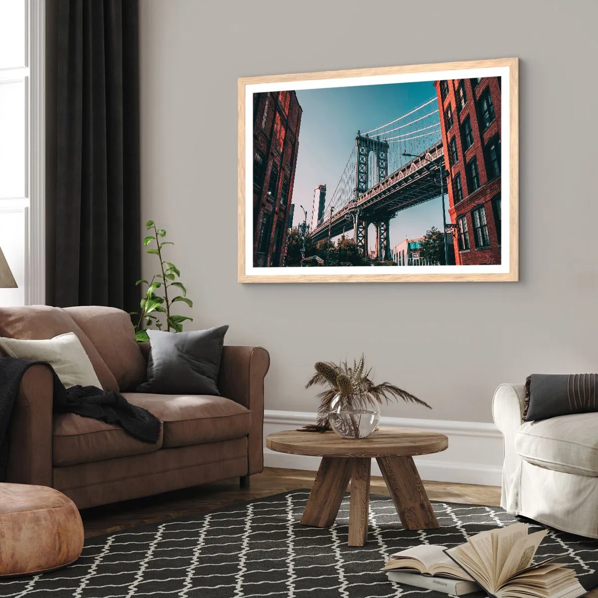 Poster in einem Rahmen aus heller Eiche - Über den Wellen der Stadt - 100x70 cm