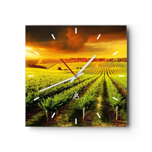 Wanduhr - Glasuhr - Goldene Weinberge, beleuchtet von den Sonnenstrahlen - 30x30cm - Unter der australischen Sonne - Moderne Wanddekoration für Wohnzimmer und Schlafzimmer ARTTOR