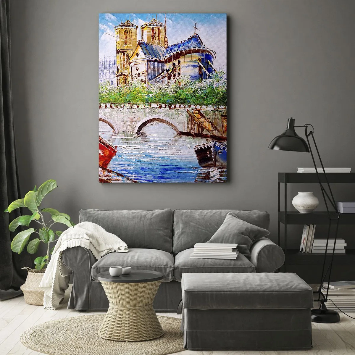 Bild auf Leinwand - Leinwandbild - Landschaft mit Brücke und Kathedrale im klassischen Stil - 70x100cm - Ihre Zeit vergeht nie - Moderne Wanddekoration für Wohnzimmer und Schlafzimmer ARTTOR