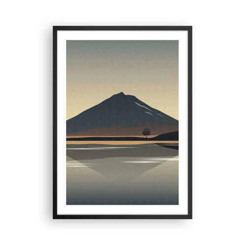 Poster in einem schwarzem Rahmen - Eine minimalistische Berglandschaft mit einer Spiegelung in einem See - 50x70cm - Spiegelreflexion - Moderne Wanddekoration für Wohnzimmer und Schlafzimmer ARTTOR