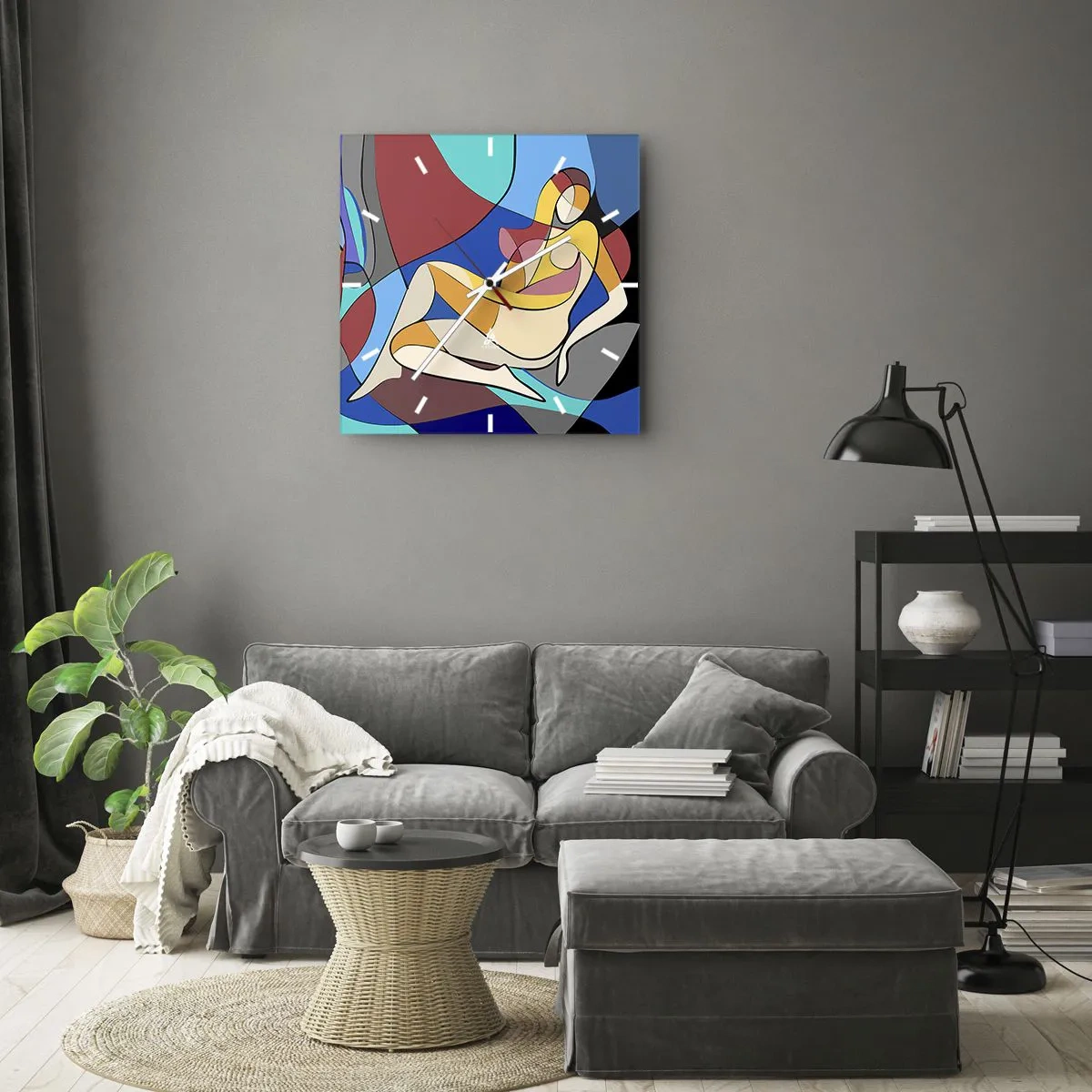 Wanduhr - Glasuhr - Farbenfroher Akt im kubistischen Stil - 30x30cm - Kubistischer Akt - Moderne Wanddekoration für Wohnzimmer und Schlafzimmer ARTTOR