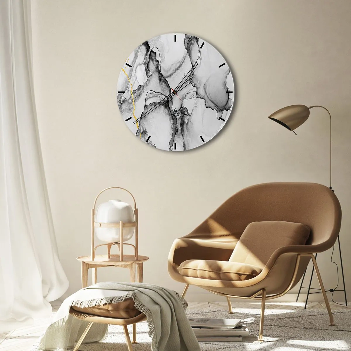 Wanduhr - Glasuhr - Komposition mit Goldmotiv - 40x40 cm