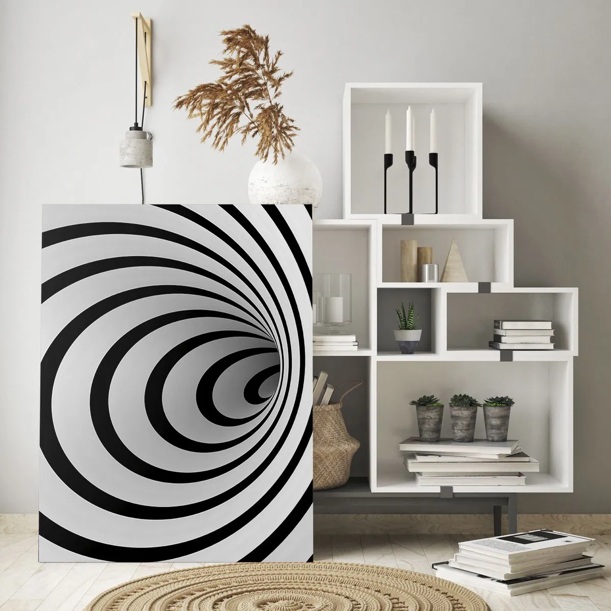 Glasbild - Bild auf glas - Abstraktes Spiralmuster in Schwarz und Weiß - 50x70cm - Sie können dem auch nicht widerstehen? - Moderne Wanddekoration für Wohnzimmer und Schlafzimmer ARTTOR