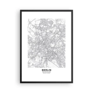 Poster in einem schwarzem Rahmen - Eine schwarz-weiße Karte von Berlin mit genau eingezeichneten Straßen. - 50x70cm - Berliner Blume - Moderne Wanddekoration für Wohnzimmer und Schlafzimmer ARTTOR