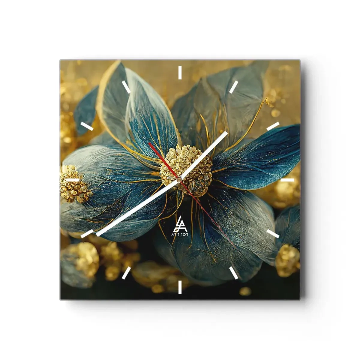 Wanduhr - Glasuhr - Mit Gold blühen - 40x40 cm