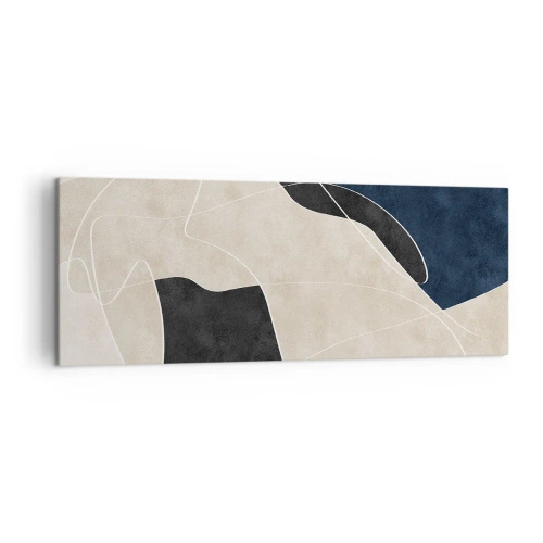 Bild auf Leinwand - Leinwandbild - Geometrische Abstraktion in Beige- und Marineblautönen - 140x50cm - Abstrakte Komposition – Farbkontrast - Moderne Wanddekoration für Wohnzimmer und Schlafzimmer ARTTOR