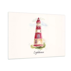 Glasbild - Bild auf glas - Aquarell Leuchtturm mit der Aufschrift Lighthouse - 100x70cm - Das Wetter ringsum ist immer gut - Moderne Wanddekoration für Wohnzimmer und Schlafzimmer ARTTOR
