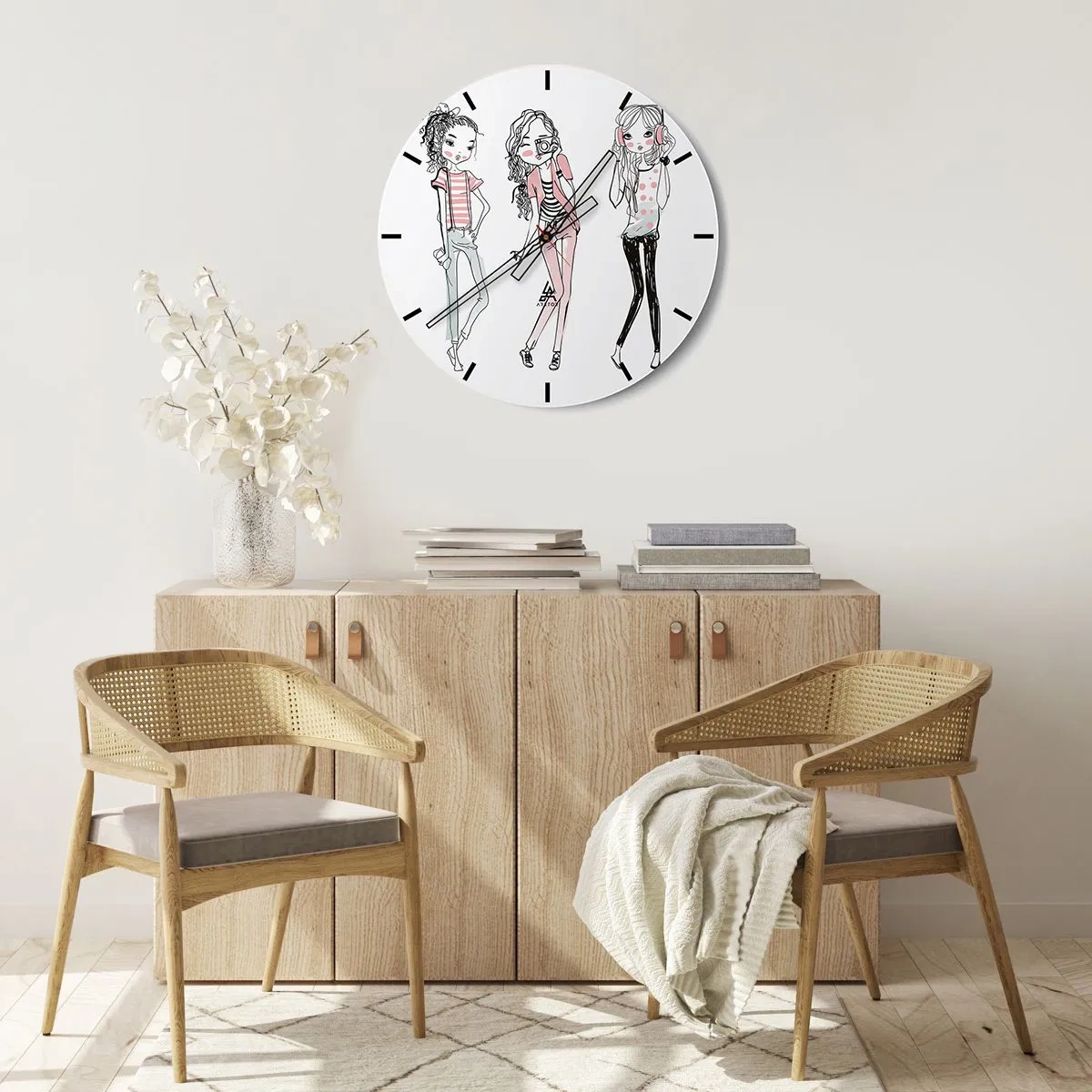 Wanduhr - Glasuhr - Drei Mädchen im modernen Stil - 30x30cm - Es wird, es wird Spaß machen - Moderne Wanddekoration für Wohnzimmer, Küche und Schlafzimmer ARTTOR