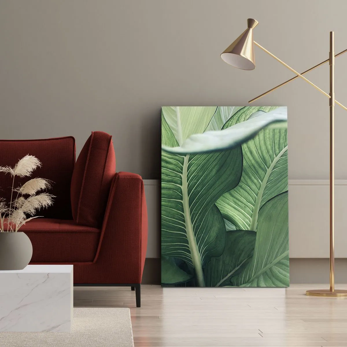 Bild auf Leinwand - Leinwandbild - Grüne Blätter mit ausdrucksstarken Details und Struktur - 70x100cm - Intensiv grünes Leben - Moderne Wanddekoration für Wohnzimmer und Schlafzimmer ARTTOR