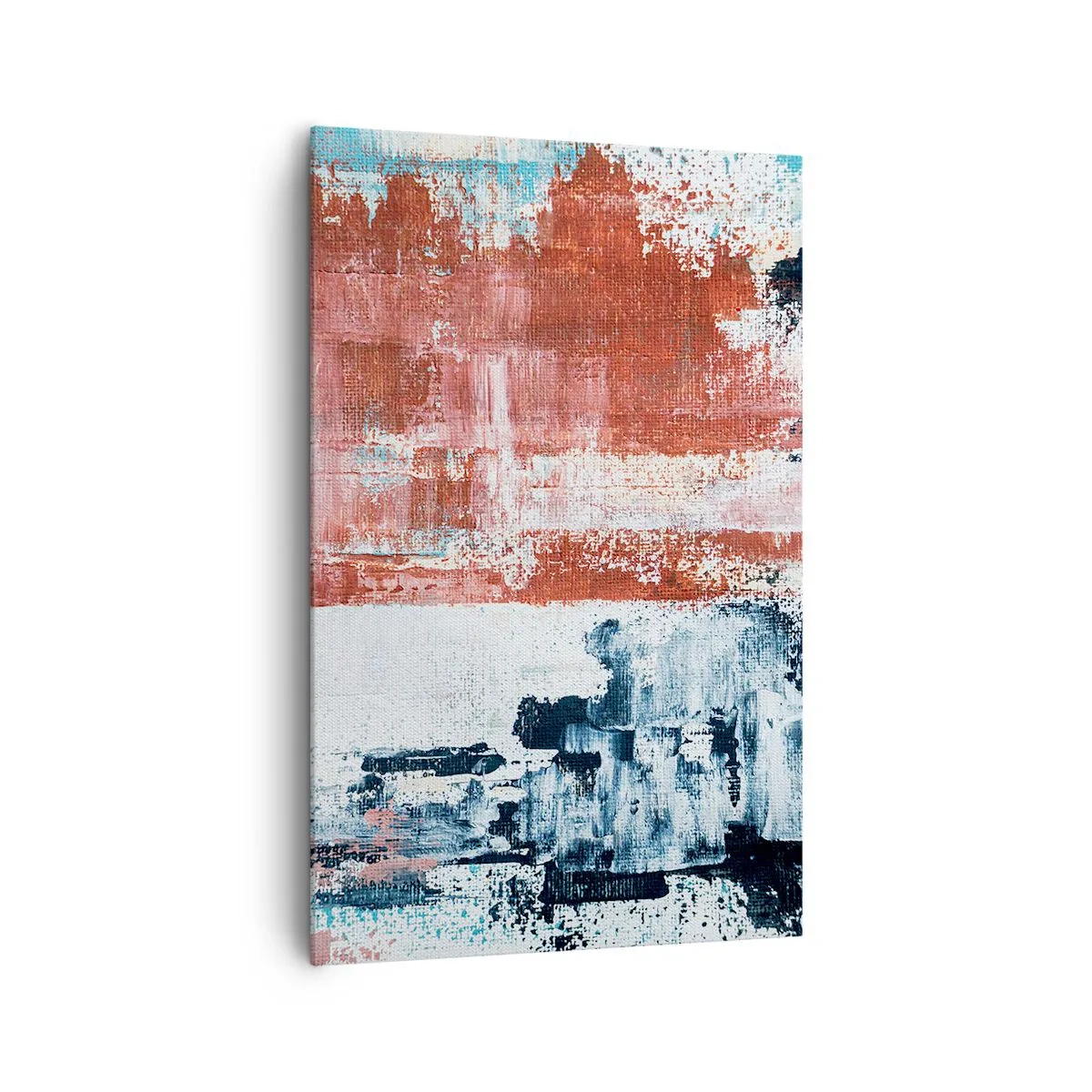 Bild auf Leinwand - Leinwandbild - Abstraktion in Weiß-, Blau- und Ziegelfarben - 80x120cm - Fünfzig-Fünfzig abstrakt - Moderne Wanddekoration für Wohnzimmer und Schlafzimmer ARTTOR