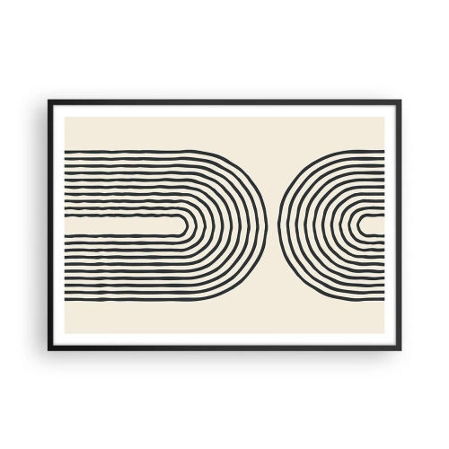 Poster in einem schwarzem Rahmen - Abstraktes geometrisches Muster mit symmetrischen Linien auf hellem Hintergrund - 100x70cm - In einem Moment ... - Moderne Wanddekoration für Wohnzimmer und Schlafzimmer ARTTOR