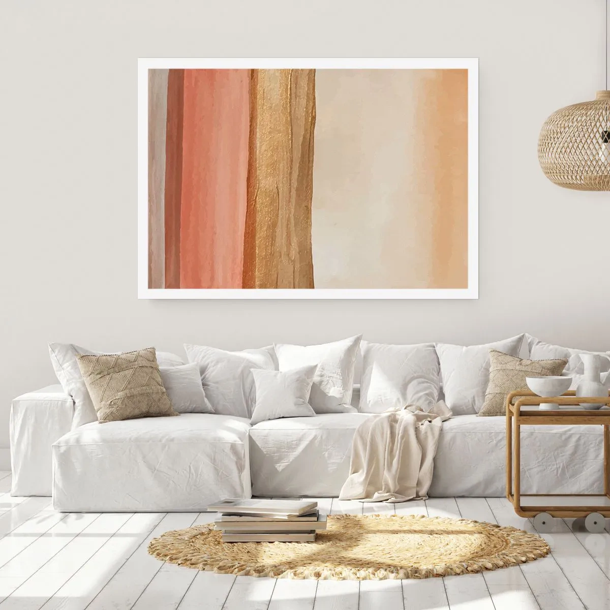 Poster - Abstrakte Streifen in Beige-, Gold- und Rosatönen auf Leinwand - 100x70cm - Vertikale Komposition - Moderne Wanddekoration für Wohnzimmer und Schlafzimmer ARTTOR