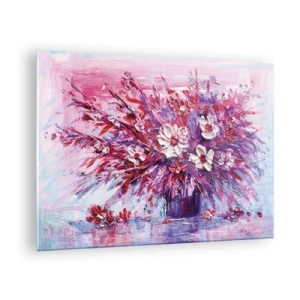 Glasbild - Bild auf glas - Ein Blumenstrauß in Rosa- und Lilatönen - 70x50cm - Unschuld und Leidenschaft - Moderne Wanddekoration für Wohnzimmer und Schlafzimmer ARTTOR