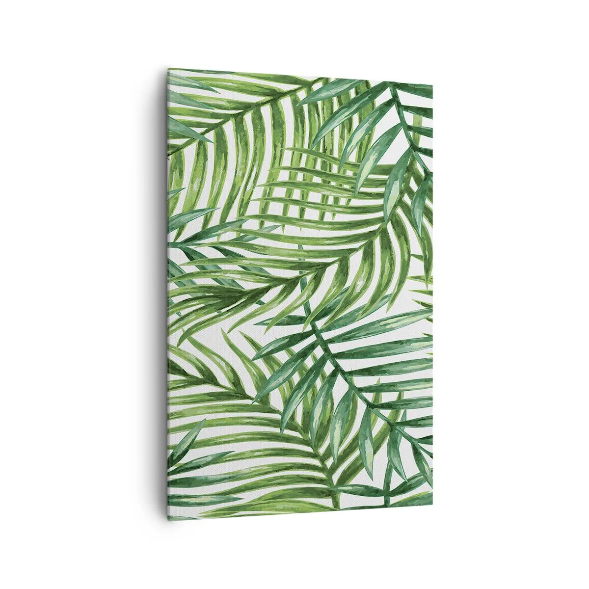Bild auf Leinwand - Leinwandbild - Grüne tropische Palmblätter auf hellem Hintergrund - 80x120cm - Unter dem grünen Baldachin - Moderne Wanddekoration für Wohnzimmer und Schlafzimmer ARTTOR