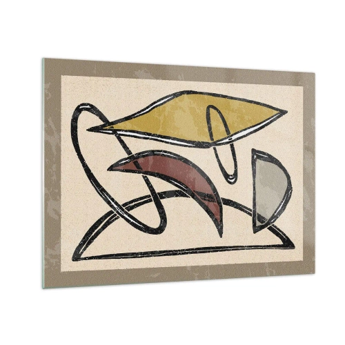 Glasbild - Bild auf glas - Geometrische Abstraktion in Gelb und Rot - 70x50cm - Vertikale und Horizontale - Moderne Wanddekoration für Wohnzimmer und Schlafzimmer ARTTOR