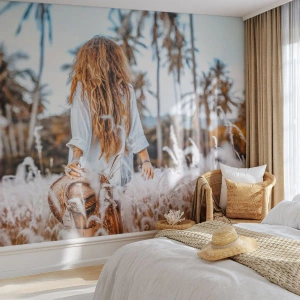 Maßgeschneiderte Fototapete Premium Sand - Geboren aus Grasflaum - Frau, Jahrgang, Boho