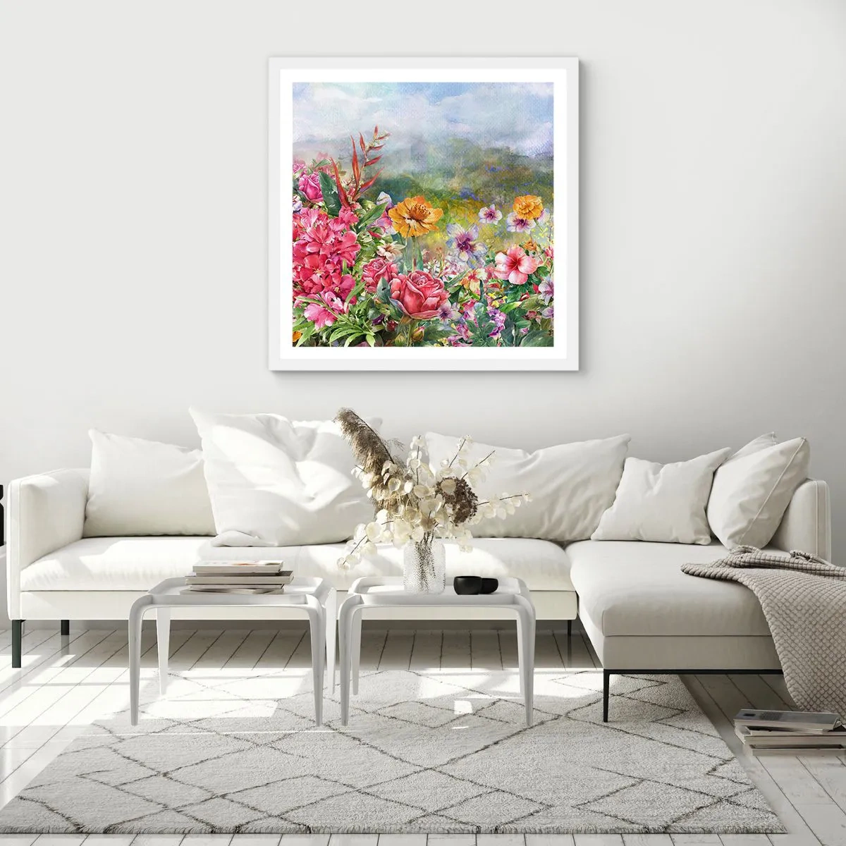 Poster in einem weißen Rahmen - Ein Garten, der verrückt geworden ist - 40x40 cm