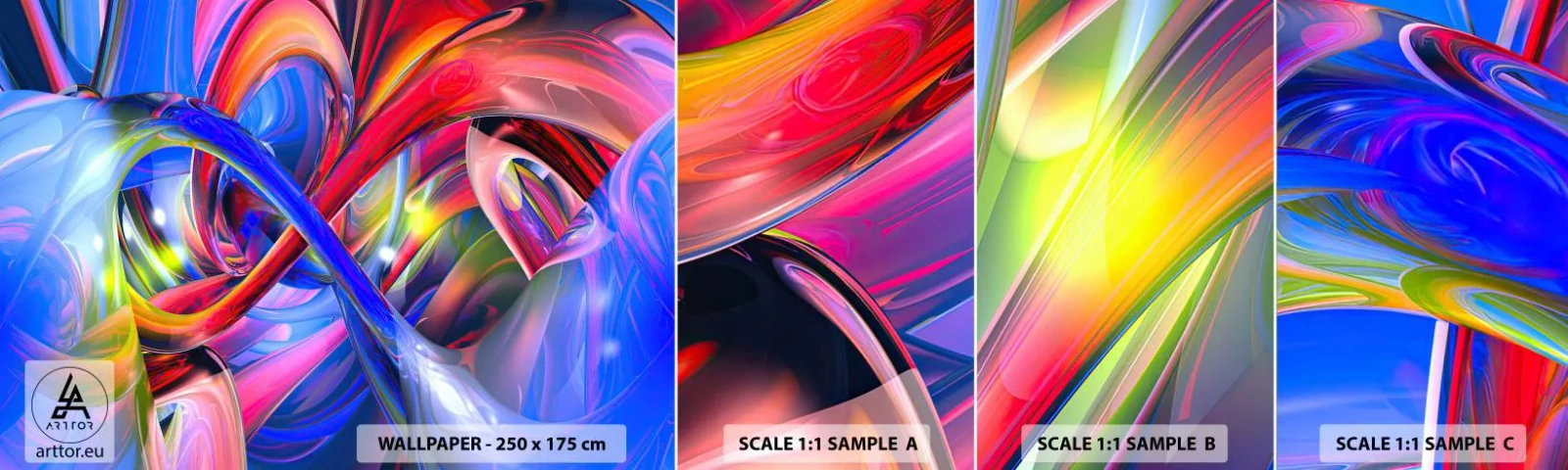 Fototapetenmuster Standard Eco - Ein Tanz der Farben - Abstraktion, 3D, Grafik - 100x30 cm