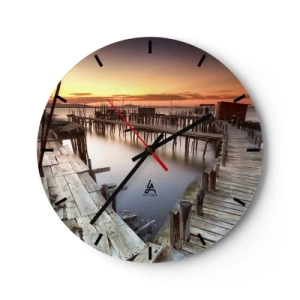 Wanduhr - Glasuhr - Malerischer Pier bei Sonnenuntergang - 30x30cm - Authentisch, keine Touristenattrappe - Moderne Wanddekoration für Wohnzimmer, Küche und Schlafzimmer ARTTOR