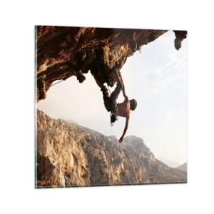 Glasbild - Bild auf glas - Die Welt ist in einer Hand auf einem Felsblock geschrumpft - 30x30 cm