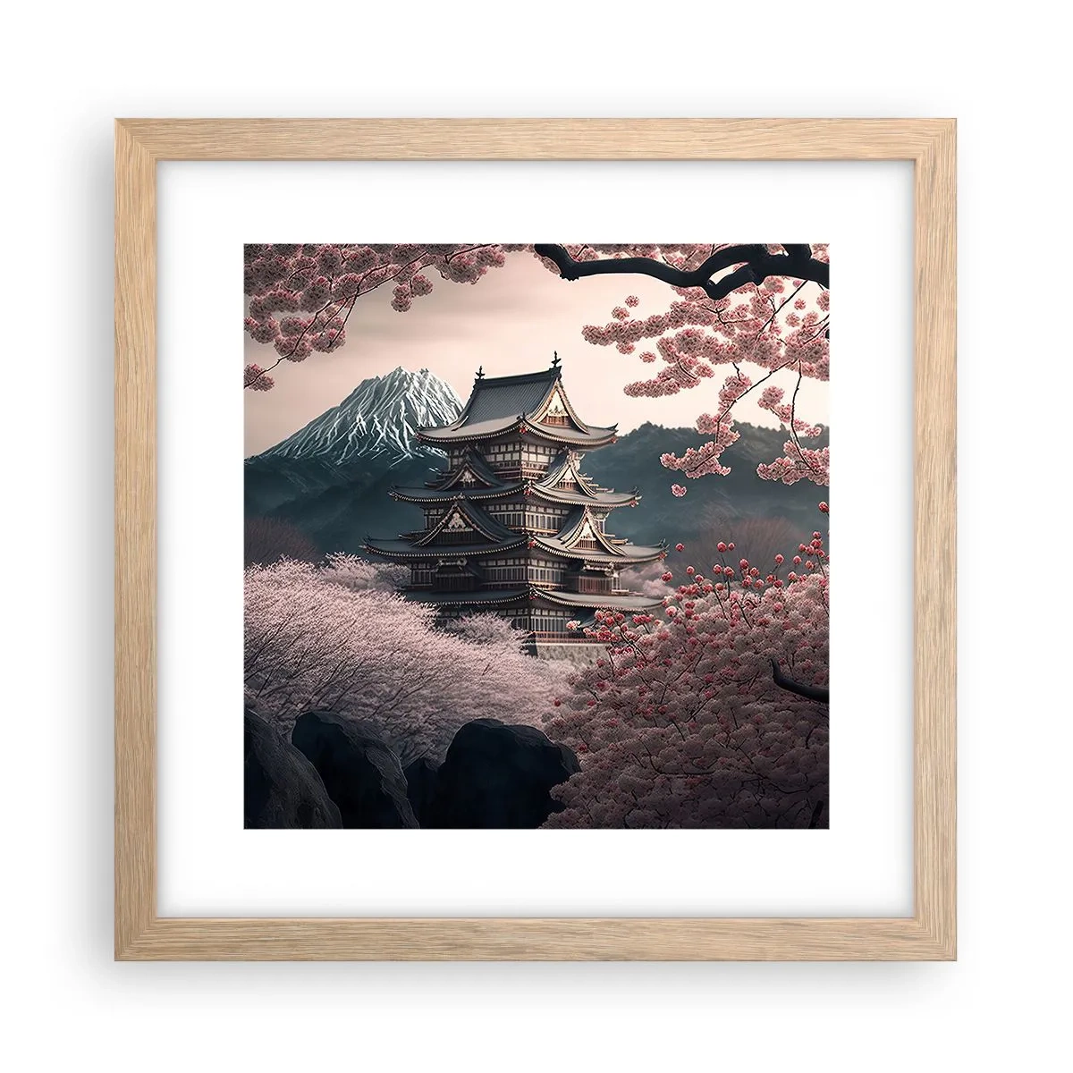 Poster in einem Rahmen aus heller Eiche - Land der Kirschblüten - 30x30 cm