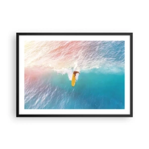 Poster in einem schwarzem Rahmen - Surfer auf einer Welle in Pastellfarben - 70x50cm - Der Ozeanreiter - Moderne Wanddekoration für Wohnzimmer und Schlafzimmer ARTTOR