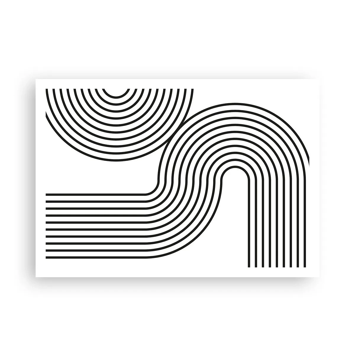 Poster - Ein abstraktes Gemälde mit schwarzen Linien, die geometrische Muster auf weißem Hintergrund erzeugen. - 100x70cm - An der Kurve - Moderne Wanddekoration für Wohnzimmer und Schlafzimmer ARTTOR