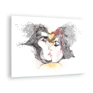 Glasbild - Bild auf glas - Abstraktes Paar küsst sich mit künstlerischen Mustern - 70x50cm - Die Welt existiert nicht - Moderne Wanddekoration für Wohnzimmer und Schlafzimmer ARTTOR