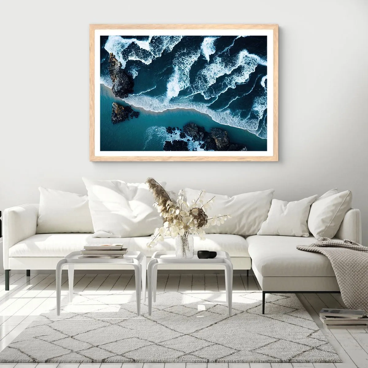 Poster in einem Rahmen aus heller Eiche - In Wellen gehüllt - 40x30 cm