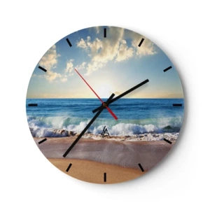 Wanduhr - Glasuhr - Strand am Morgen mit Wellen und sonnigem Himmel - 30x30cm - Bewegung und Stille zugleich - Moderne Wanddekoration für Wohnzimmer, Küche und Schlafzimmer ARTTOR