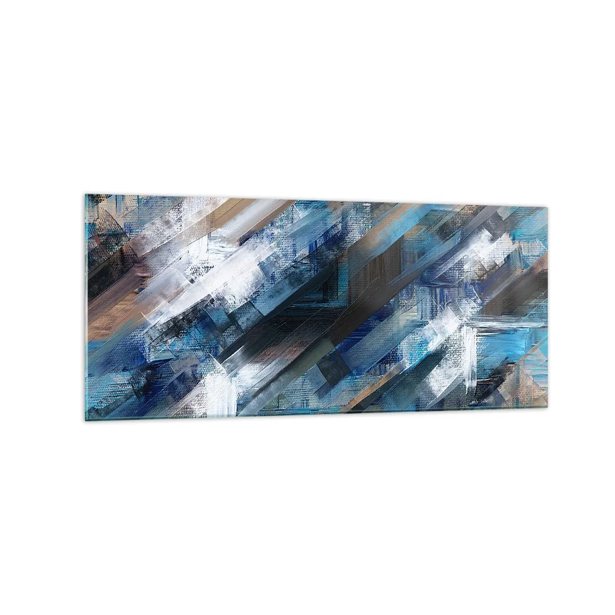 Glasbild - Bild auf glas - Abstrakte Komposition mit blauen diagonalen Linien - 120x50cm - Auf einer blauen Diagonale - Moderne Wanddekoration für Wohnzimmer und Schlafzimmer ARTTOR