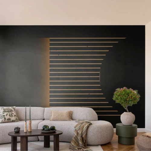 Fototapete Premium Sand - Minimalistische Abstraktion mit Linien und einem goldenen Farbverlauf - 100x70cm - Die Dunkelheit erkunden - Moderne Wanddekoration für Wohnzimmer und Schlafzimmer ARTTOR