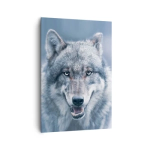 Bild auf Leinwand - Leinwandbild - Ein Wolf mit intensivem Blick in einer Winterlandschaft - 70x100cm - Werden Sie die Herausforderung annehmen? - Moderne Wanddekoration für Wohnzimmer und Schlafzimmer ARTTOR