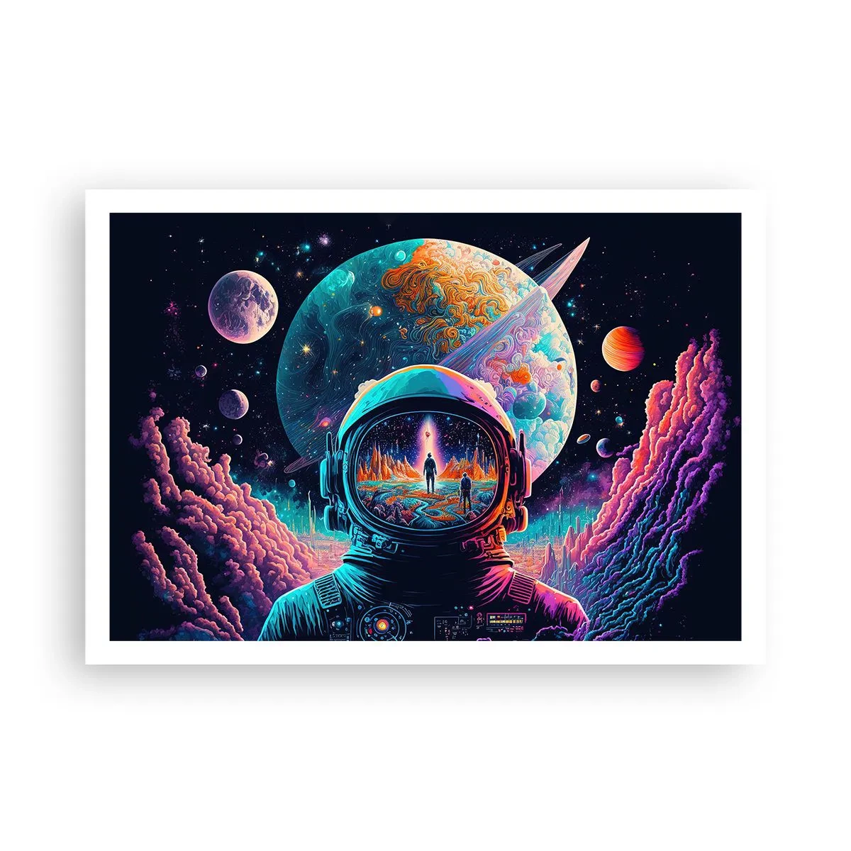 Poster - Astronaut im Weltraum mit einer farbenfrohen Planetenlandschaft - 100x70cm - Philosophen haben nicht davon geträumt - Moderne Wanddekoration für Wohnzimmer und Schlafzimmer ARTTOR