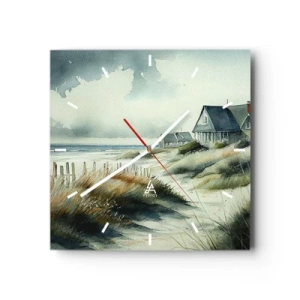 Wanduhr - Glasuhr - Ein Haus am Meer, umgeben von Gras und mit Blick auf das Meer - 30x30cm - Abseits vom Trubel - Moderne Wanddekoration für Wohnzimmer und Schlafzimmer ARTTOR