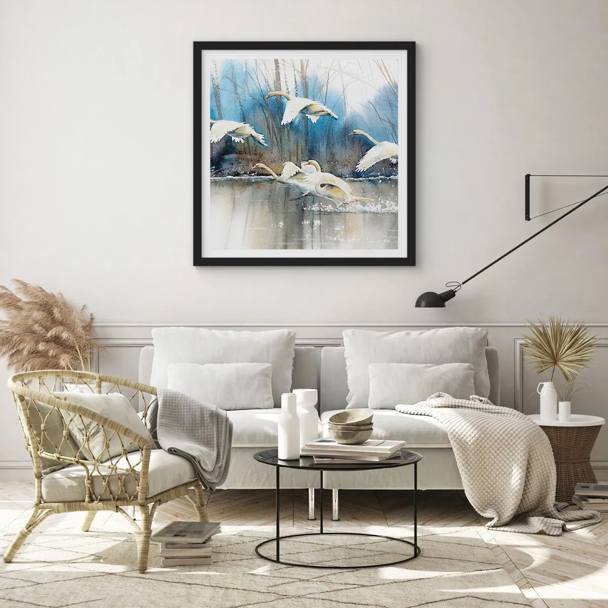Poster in einem schwarzem Rahmen - Wie im Märchen von den wilden Schwänen - 30x30 cm