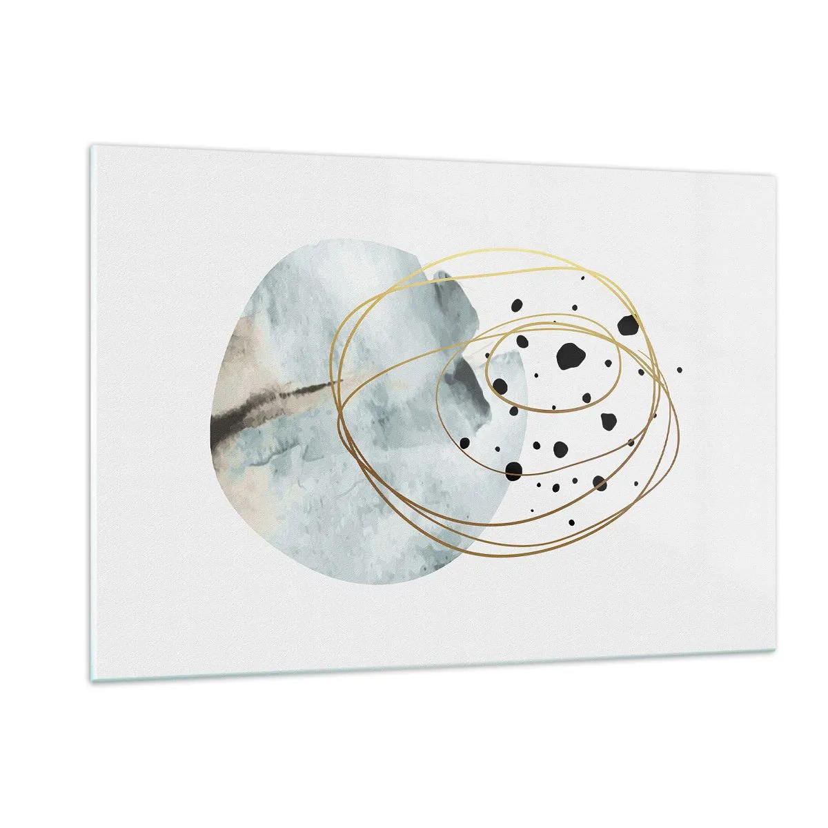 Glasbild - Bild auf glas - Abstrakte Komposition mit blauem Fleck und goldenen Linien - 120x80cm - Vom Weltraum umarmt - Moderne Wanddekoration für Wohnzimmer und Schlafzimmer ARTTOR