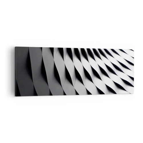 Bild auf Leinwand - Leinwandbild - Abstraktes geometrisches Muster in Schwarz-Weiß-Tönen - 140x50cm - Auf der Oberfläche der Wellen - Moderne Wanddekoration für Wohnzimmer und Schlafzimmer ARTTOR