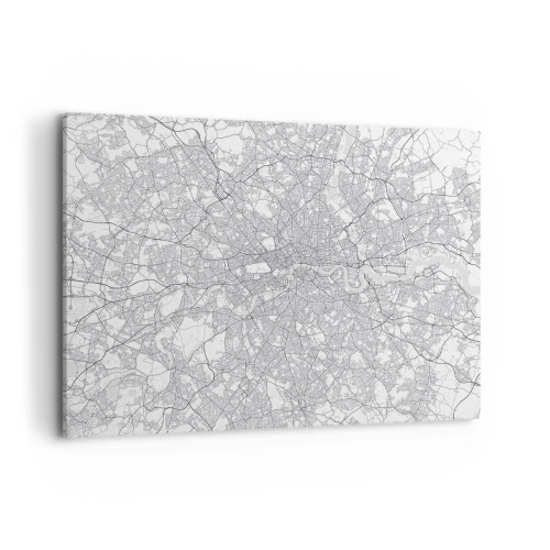 Bild auf Leinwand - Leinwandbild - Ein minimalistischer Stadtplan in Grautönen - 100x70cm - Karte des Labyrinths von London - Moderne Wanddekoration für Wohnzimmer und Schlafzimmer ARTTOR